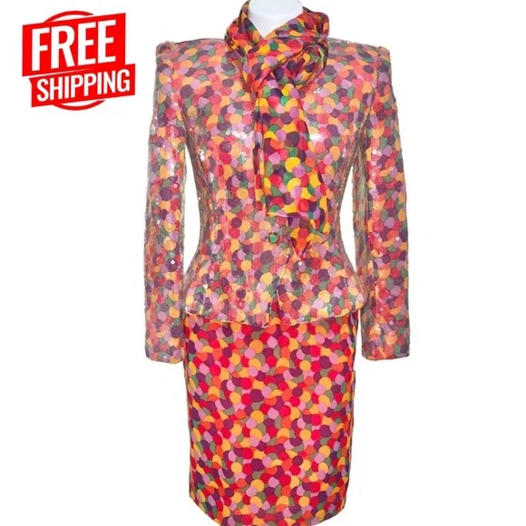 Vintage 1980's David Hayes Sequined Silk S… - Picture 2 of 12